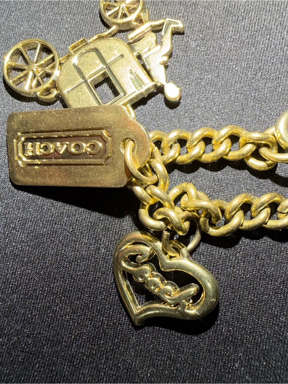 Coach Gold-Tone Charm Bracelet with Carriage & Heart Charms